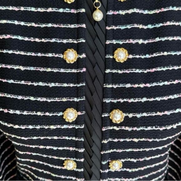 St. John Collection Black and White Jacket, Soft Pastels and Gold Detail - Picture 5 of 11